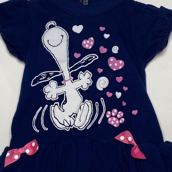 Vintage Snoopy Happy Dancing Dress Bodysuit Size 12 Months Blue w Pink Trim - Picture 2 of 6